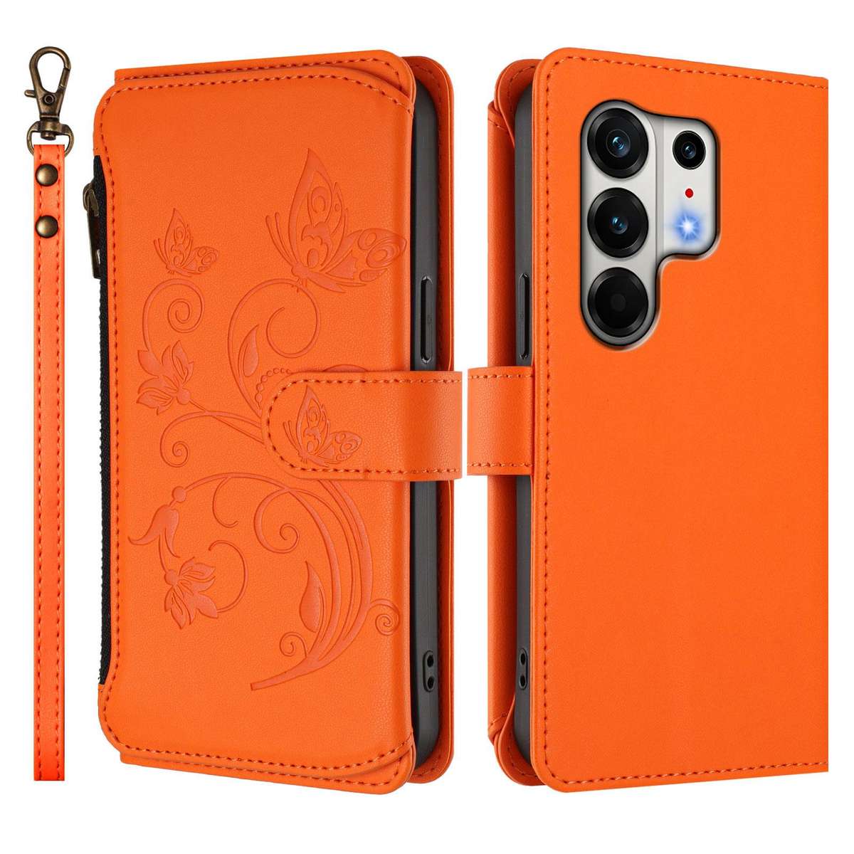For Tecno Camon 50 Pro 4G Butterfly Love Flower Multi-card Zipper Wallet Leather Phon ... (Orange)
