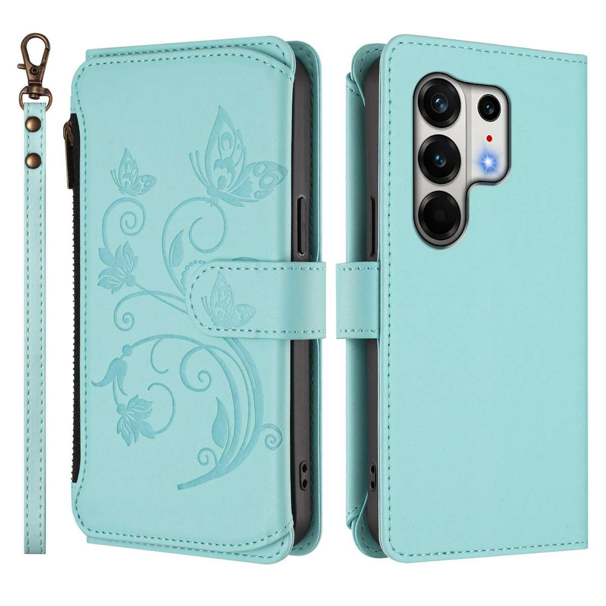 For Tecno Camon 50 Pro 4G Butterfly Love Flower Multi-card Zipper Wallet Leather ... (Mint Green)