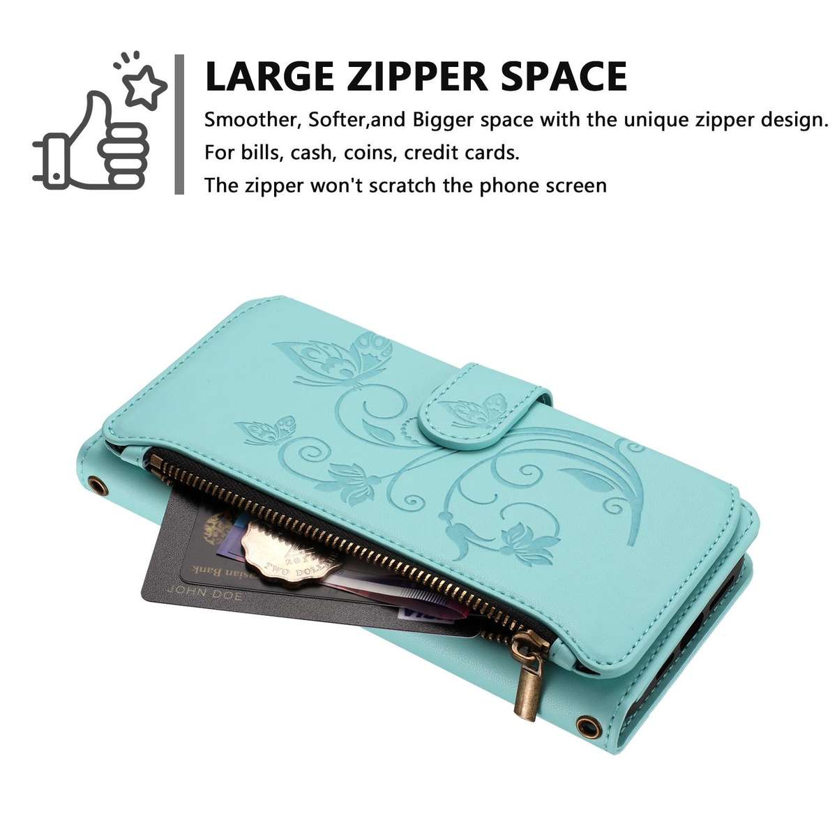 For Tecno Camon 50 Pro 4G Butterfly Love Flower Multi-card Zipper Wallet Leather ... (Mint Green)