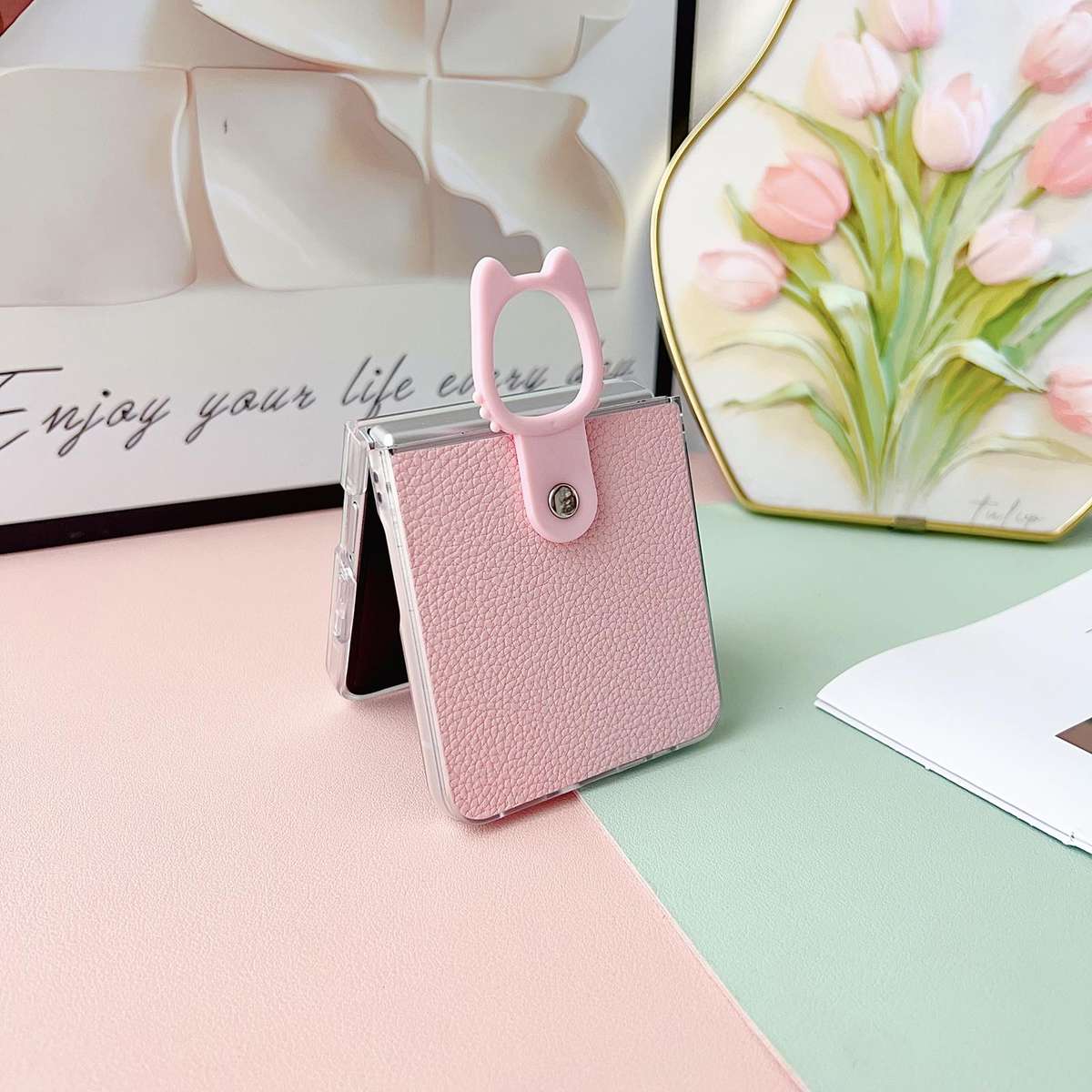 For Samsung Galaxy Z Flip7 5G Transparent Frame Jelly PU + PC Phone Case with Rin ... (Mint Green)