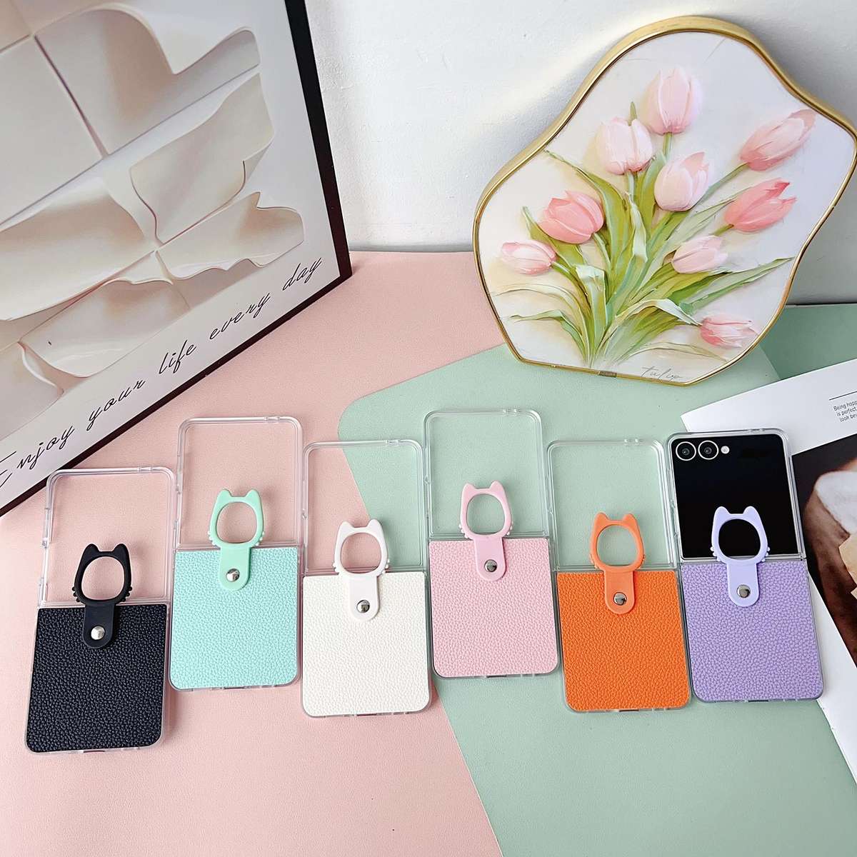 For Samsung Galaxy Z Flip7 5G Transparent Frame Jelly PU + PC Phone Case with Rin ... (Mint Green)
