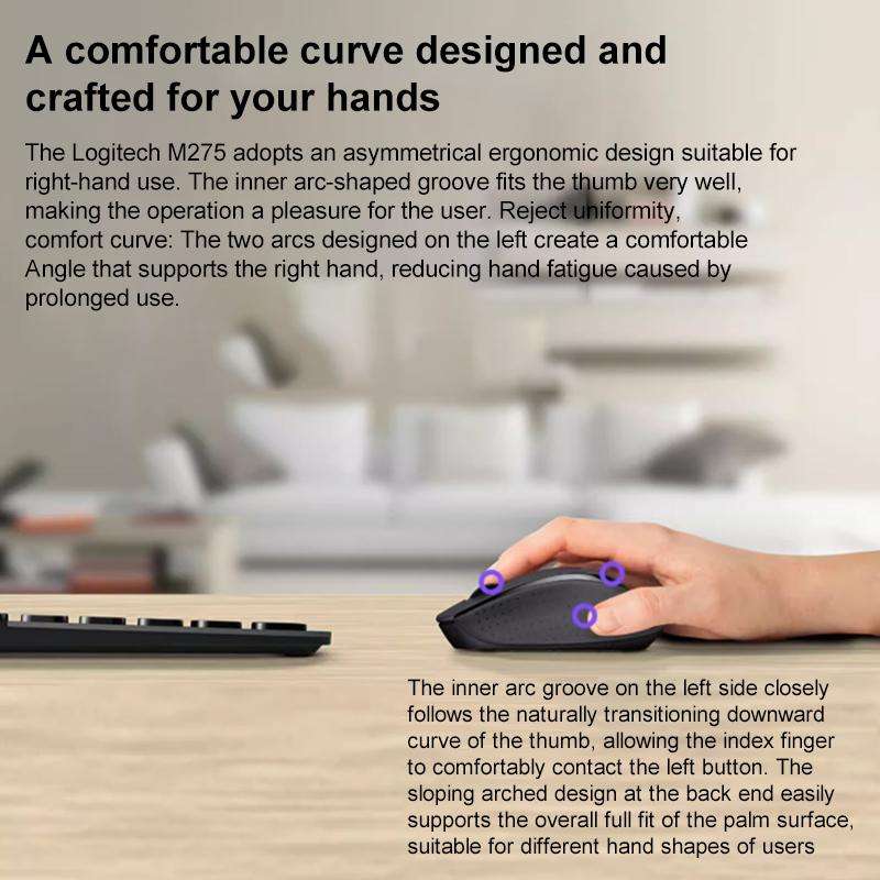 Logitech M275 1000dpi 2.4GHz Wireless Mouse with USB(Black)