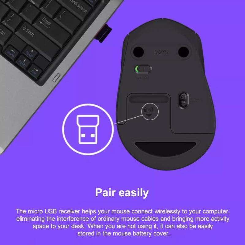 Logitech M275 1000dpi 2.4GHz Wireless Mouse with USB(Black)