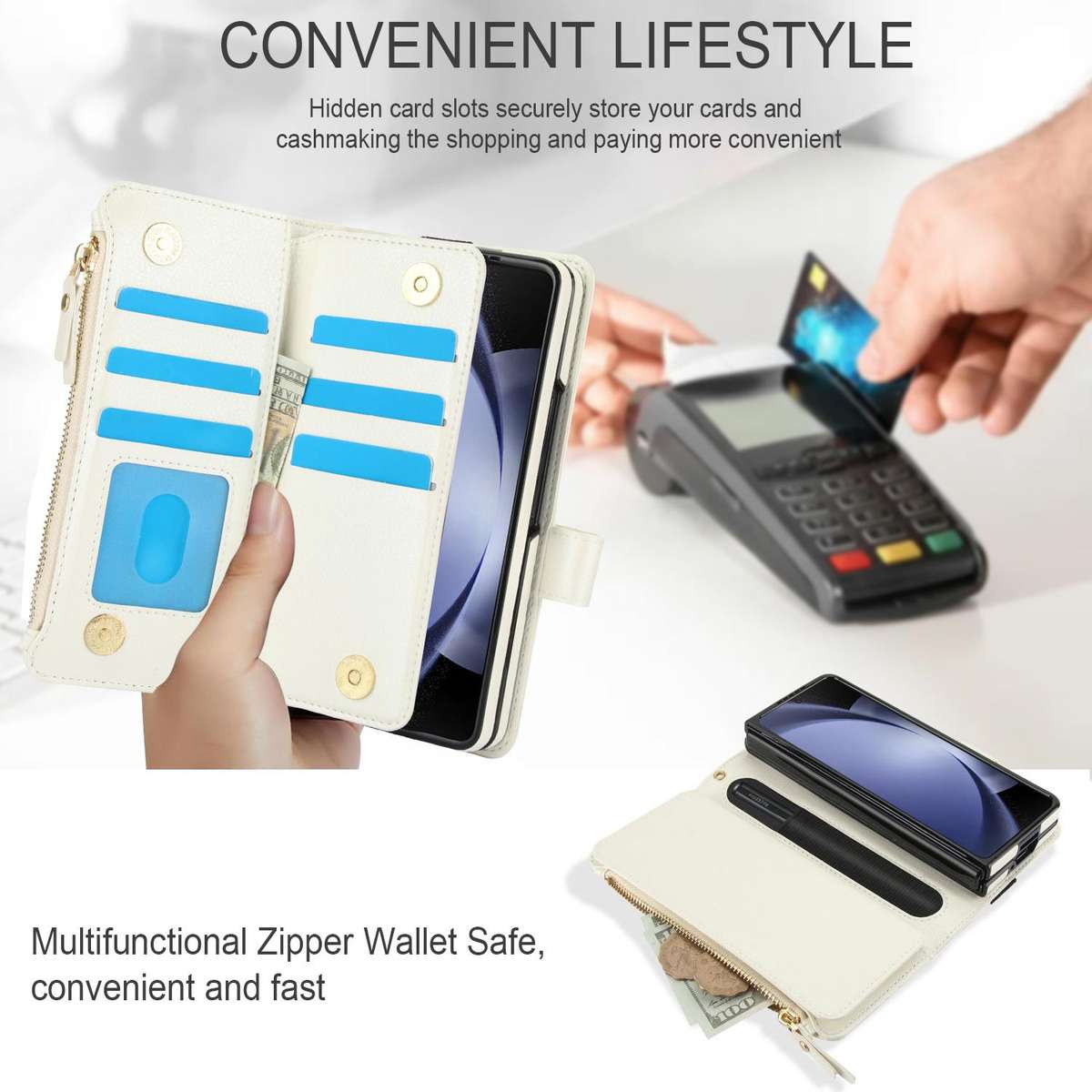 For Samsung Galaxy Z Fold7 Solid Color Wristband Wallet Folding Leather Phone Case wit ... (White)