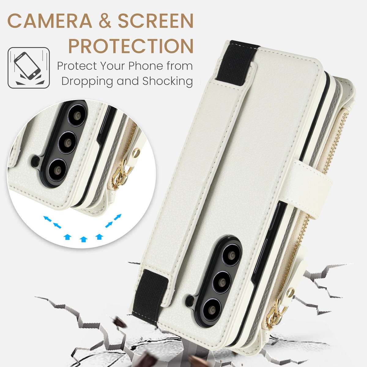 For Samsung Galaxy Z Fold7 Solid Color Wristband Wallet Folding Leather Phone Case wit ... (White)