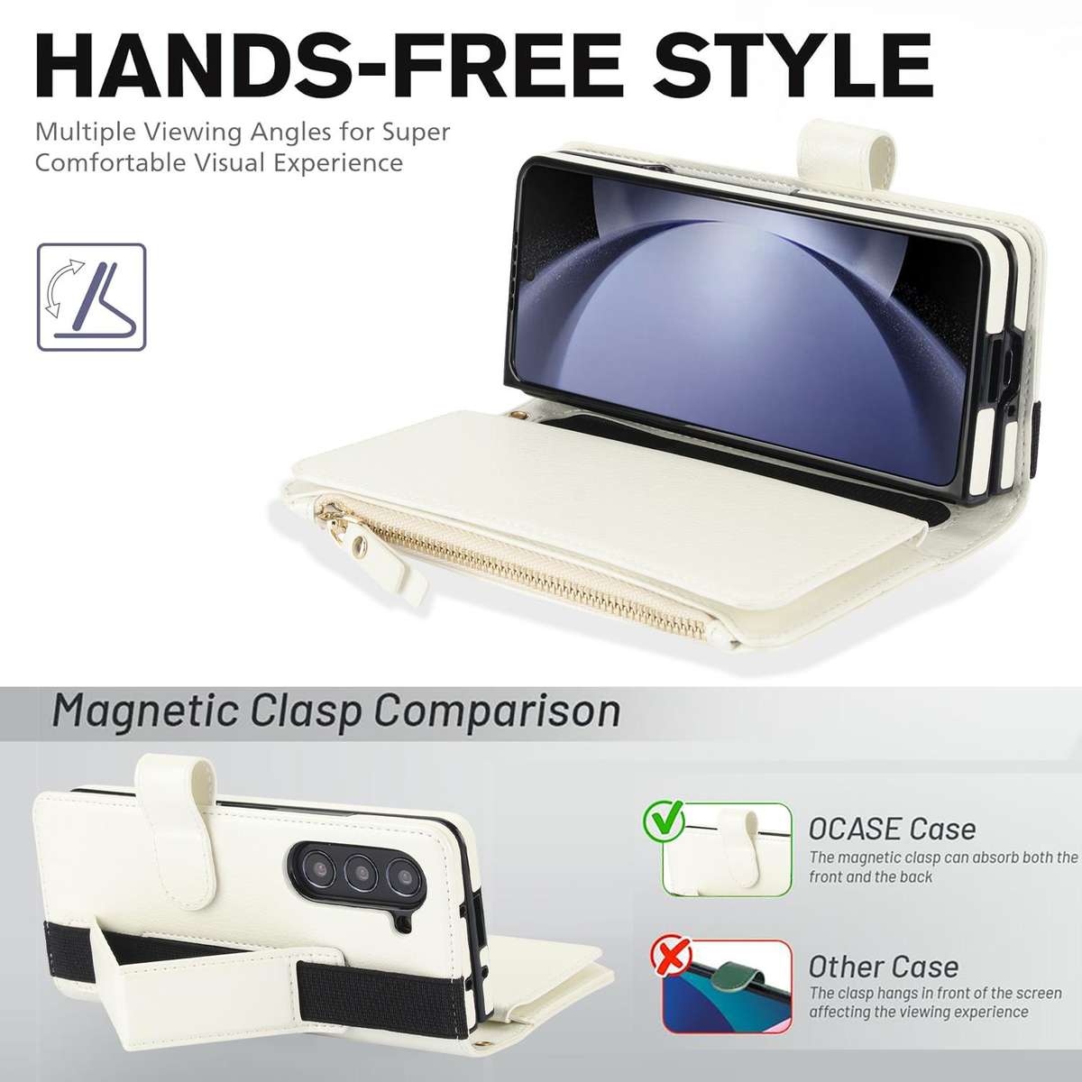 For Samsung Galaxy Z Fold7 Solid Color Wristband Wallet Folding Leather Phone Case wit ... (White)
