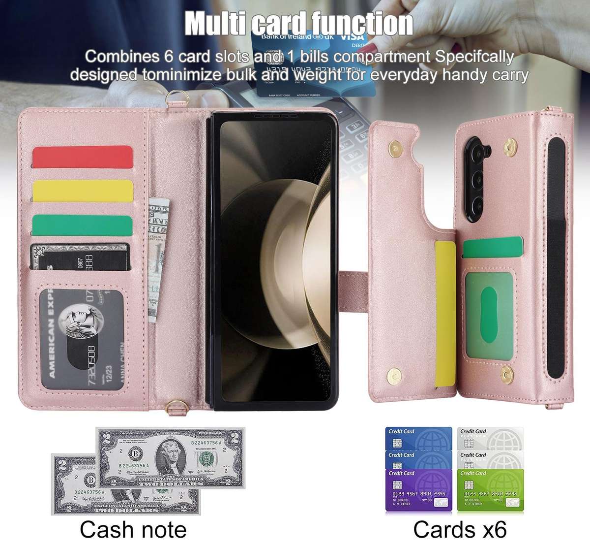 For Samsung Galaxy Z Fold7 Rhombic Texture Crossbody Multifunctional Leather Phone Case(Rose Gold)