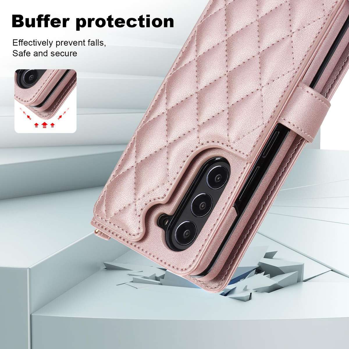 For Samsung Galaxy Z Fold7 Rhombic Texture Crossbody Multifunctional Leather Phone Case(Rose Gold)