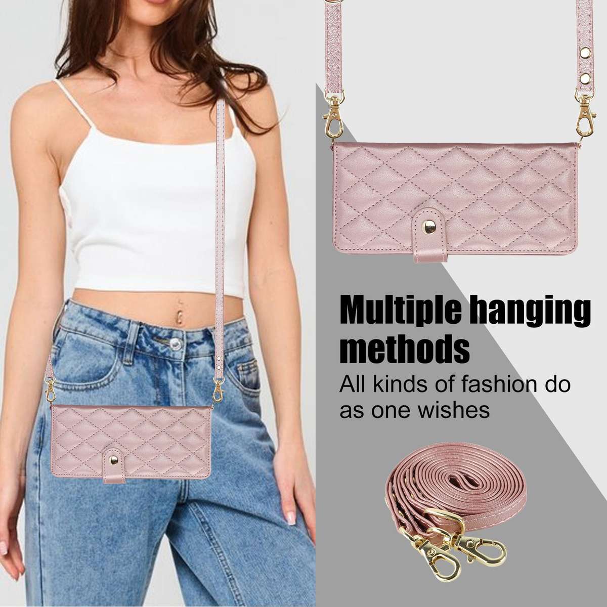 For Samsung Galaxy Z Fold7 Rhombic Texture Crossbody Multifunctional Leather Phone Case(Rose Gold)