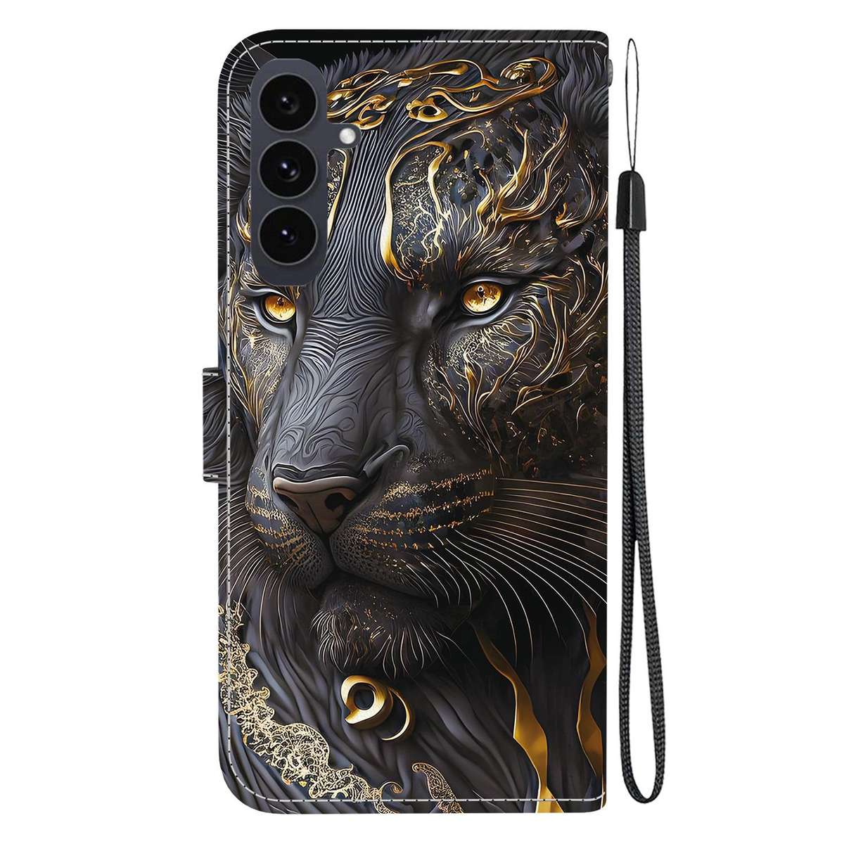 For Samsung Galaxy S25 FE 5G Crystal Texture Colored Drawing Leather Phone Case(Black Gold Lion)