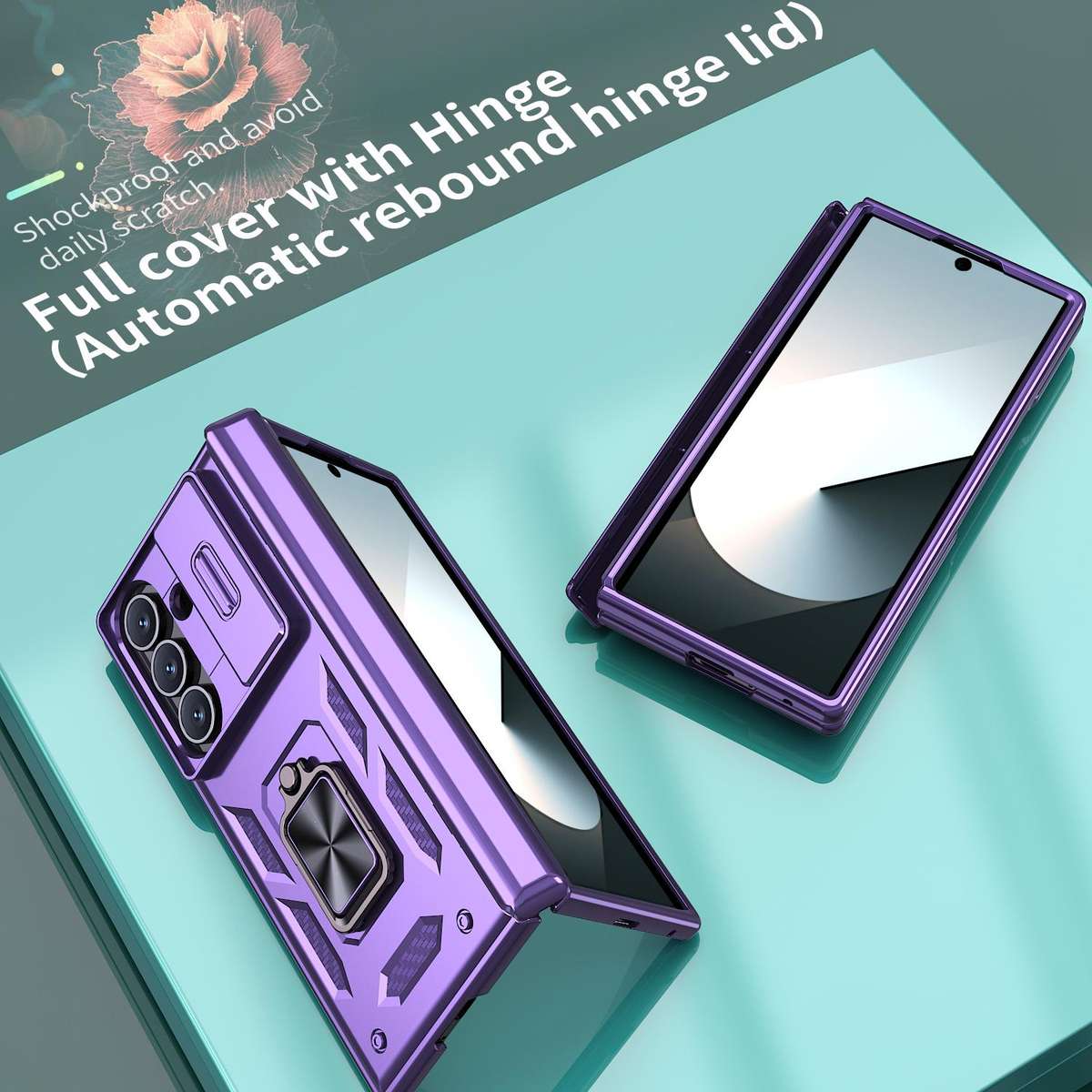 For Samsung Galaxy Z Fold7 5G Kalebol Sliding Window Hinge Phone Case with Ring Stand(Purple)