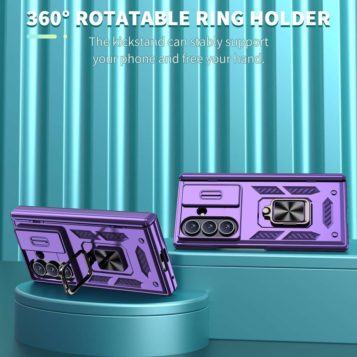For Samsung Galaxy Z Fold7 5G Kalebol Sliding Window Hinge Phone Case with Ring Stand(Purple)