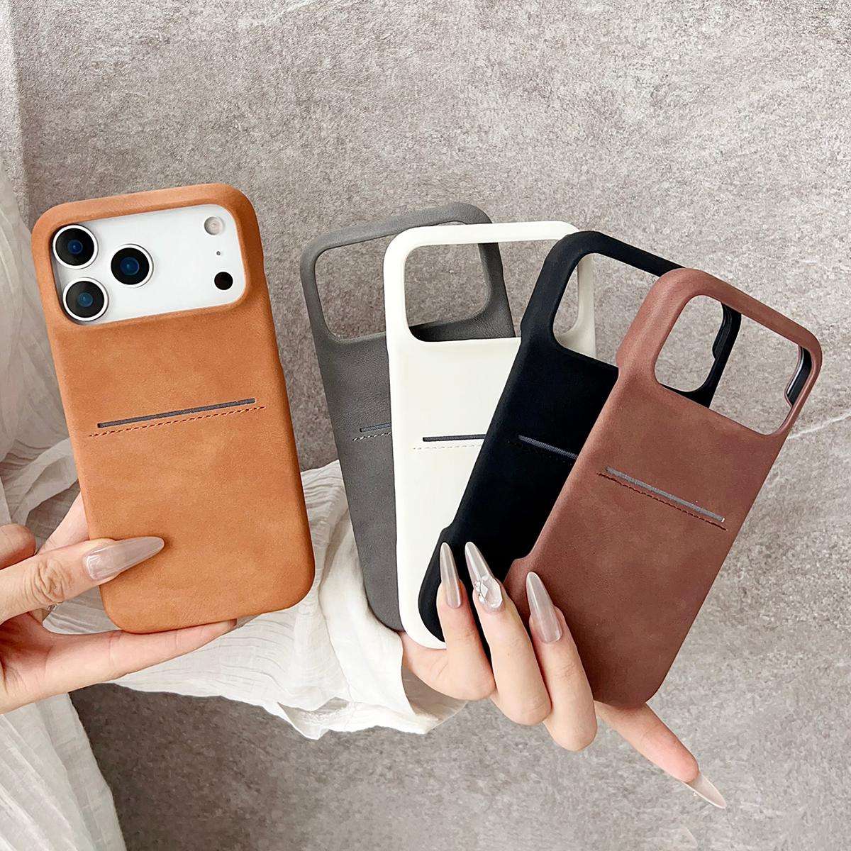 For iPhone 15 Skin Feel Sheepskin Card Slot Phone Case(White)