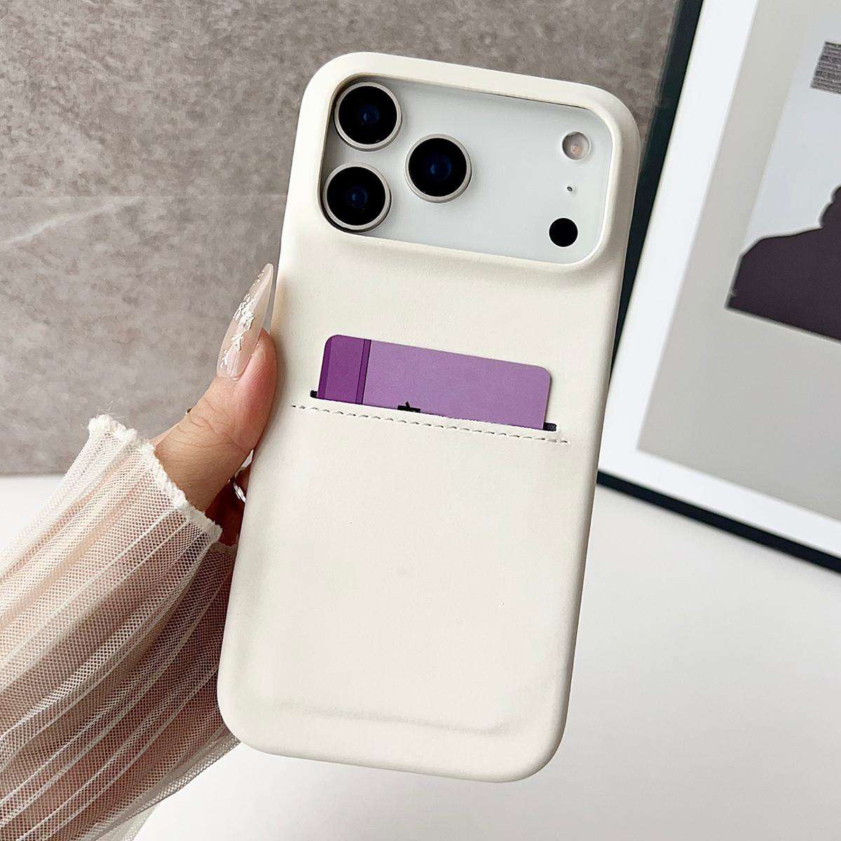 For iPhone 15 Skin Feel Sheepskin Card Slot Phone Case(White)