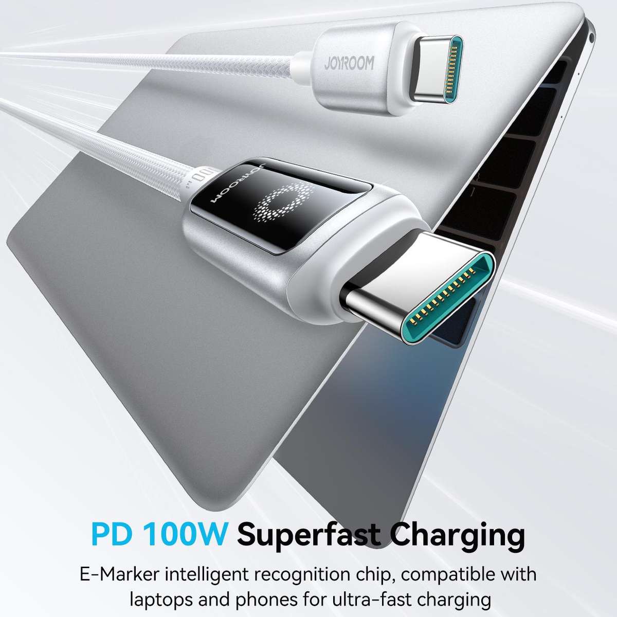 JOYROOM S-A55 StarFlight Series 100W Type-C to Type-C Auto Power-Off Fast Charging Dat ... (White)