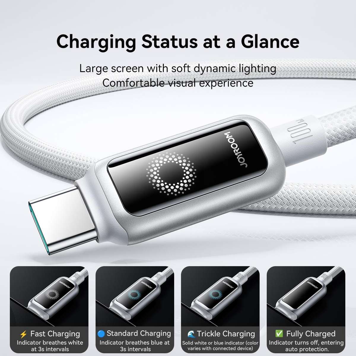 JOYROOM S-A55 StarFlight Series 100W Type-C to Type-C Auto Power-Off Fast Charging Dat ... (White)