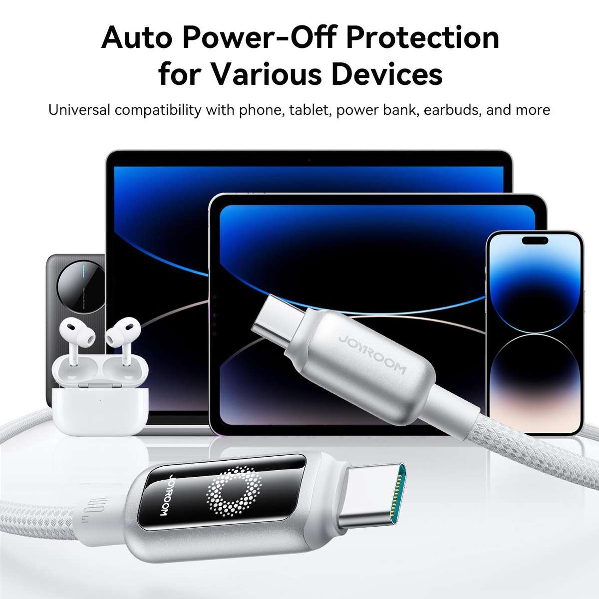 JOYROOM S-A55 StarFlight Series 100W Type-C to Type-C Auto Power-Off Fast Charging Dat ... (White)