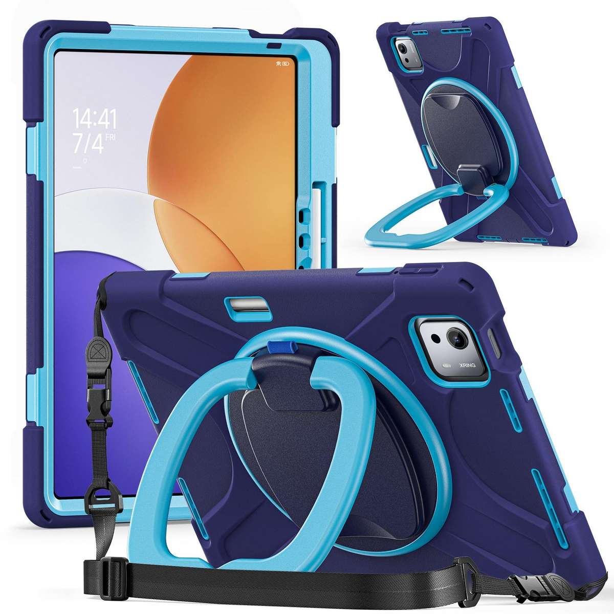 For Xiaomi Pad 7S Pro 12.5 Silicone Hybrid PC Tablet Case with Holder & Shoul ... (Navy Blue Blue)