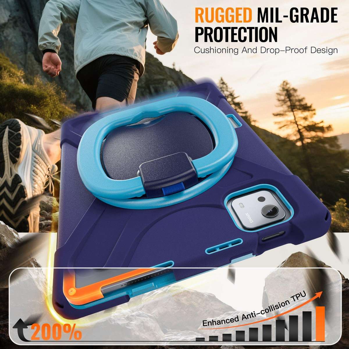 For Xiaomi Pad 7S Pro 12.5 Silicone Hybrid PC Tablet Case with Holder & Shoul ... (Navy Blue Blue)