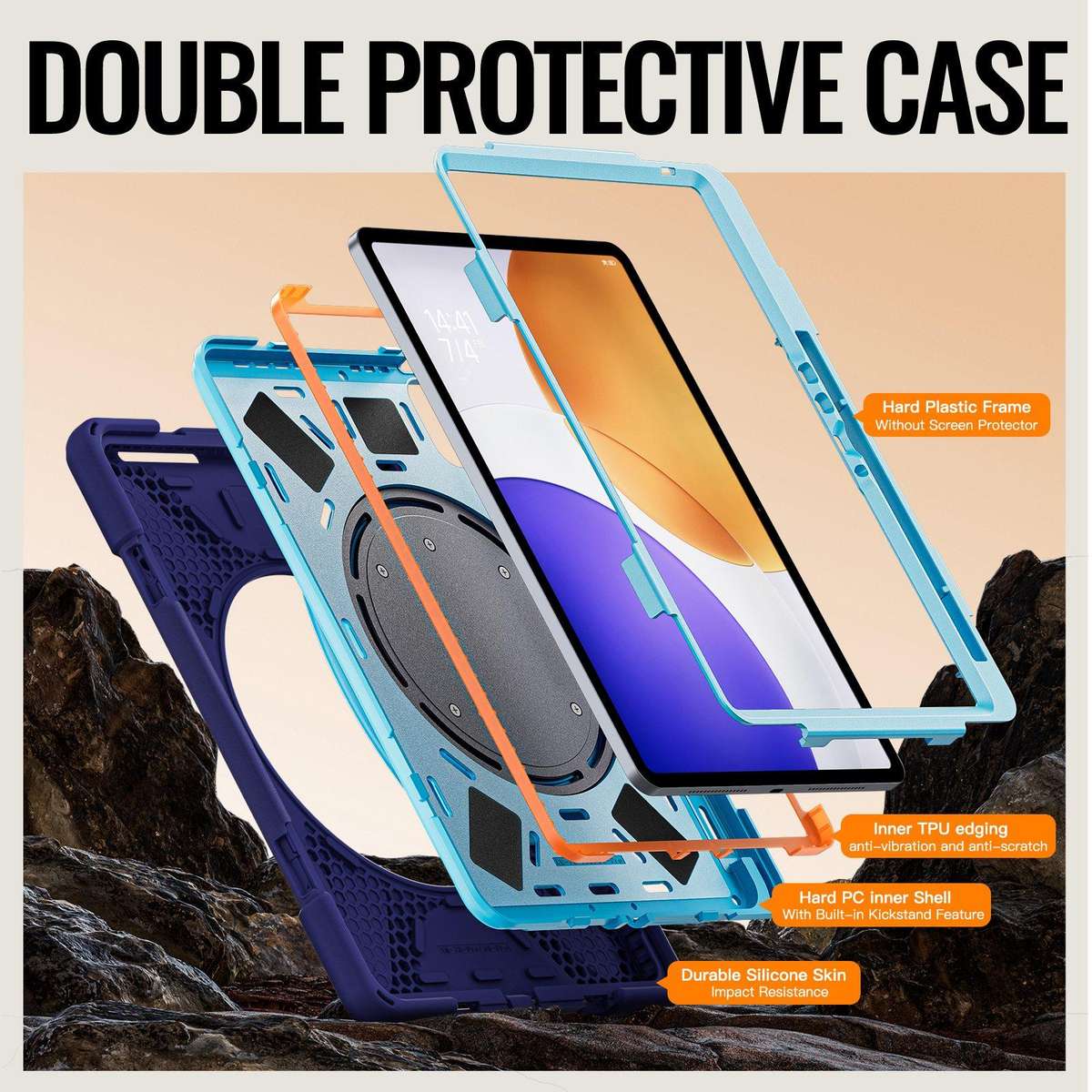 For Xiaomi Pad 7S Pro 12.5 Silicone Hybrid PC Tablet Case with Holder & Shoul ... (Navy Blue Blue)