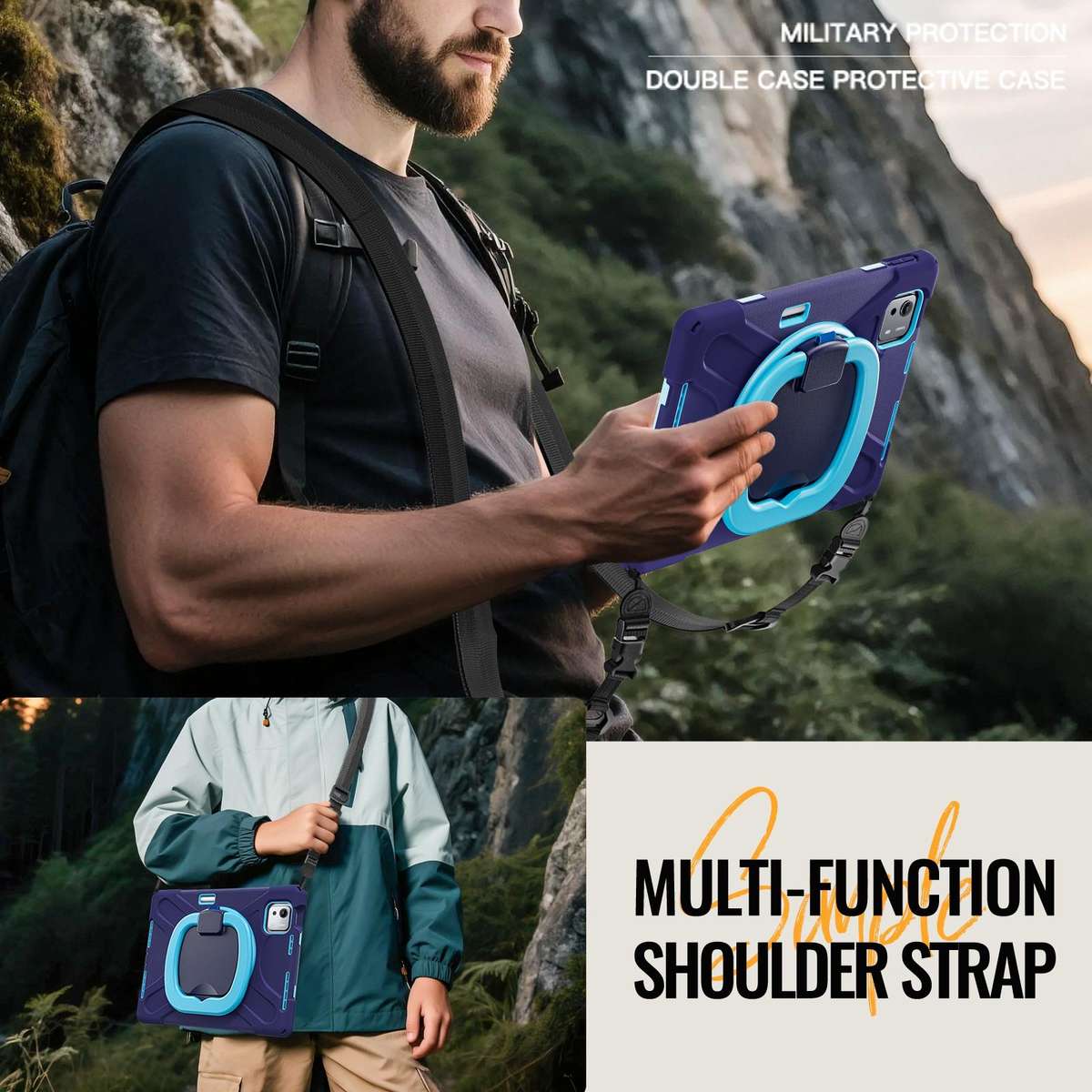 For Xiaomi Pad 7S Pro 12.5 Silicone Hybrid PC Tablet Case with Holder & Shoul ... (Navy Blue Blue)