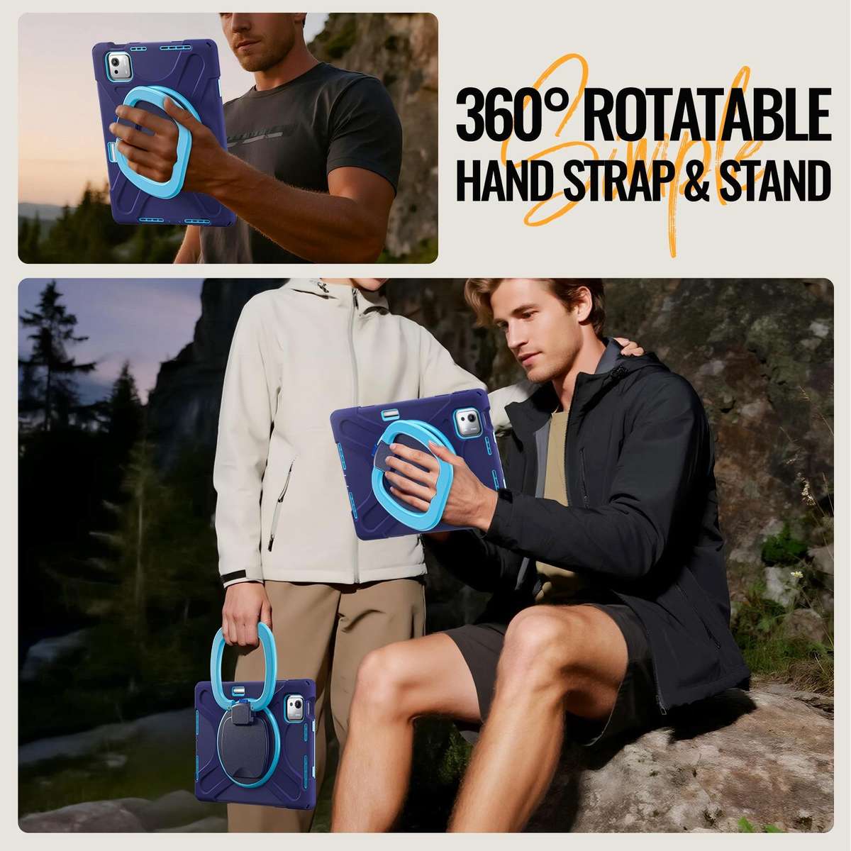 For Xiaomi Pad 7S Pro 12.5 Silicone Hybrid PC Tablet Case with Holder & Shoul ... (Navy Blue Blue)