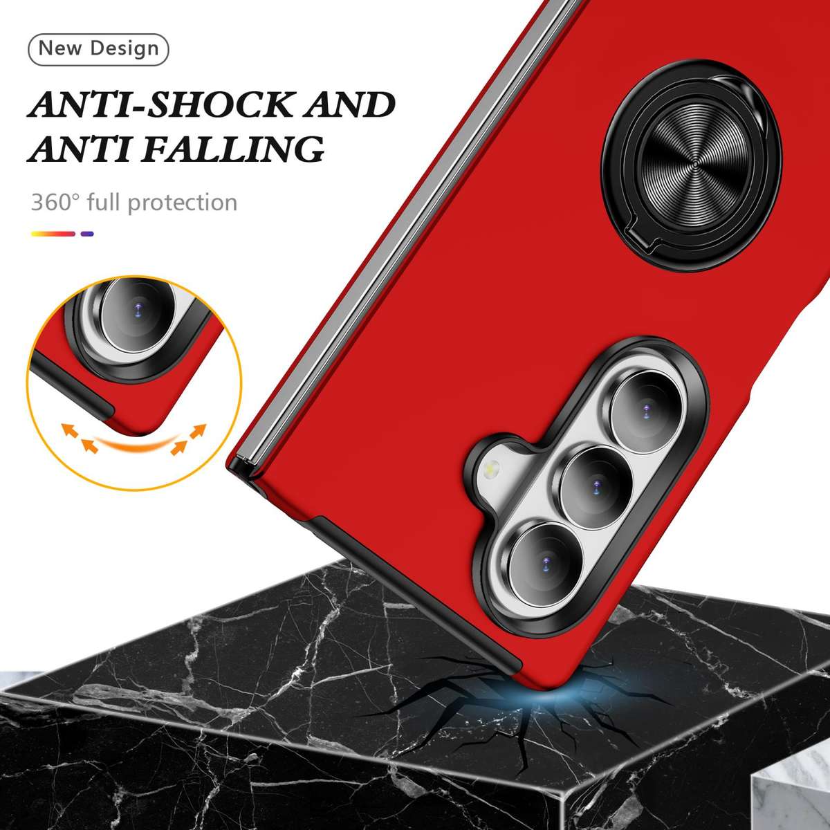 For Samsung Galaxy Z Fold7 5G PC + TPU Magnetic Phone Case with Invisible Ring Holder(Red)