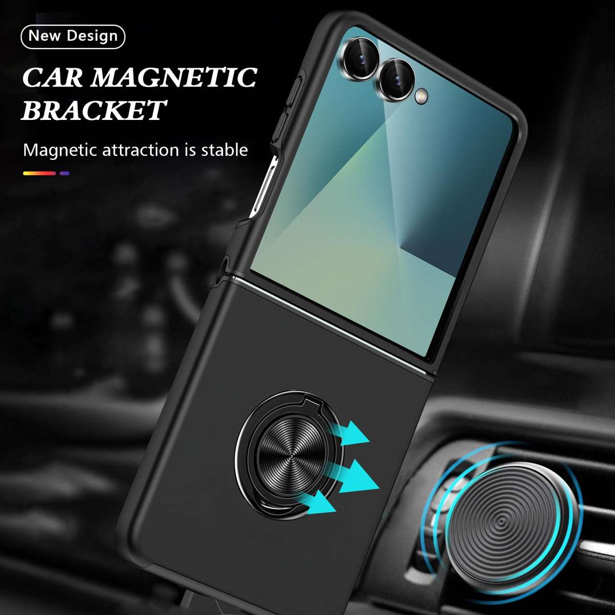 For Samsung Galaxy Z Flip7 5G PC + TPU Magnetic Phone Case with Invisible Ring Holder(Black)
