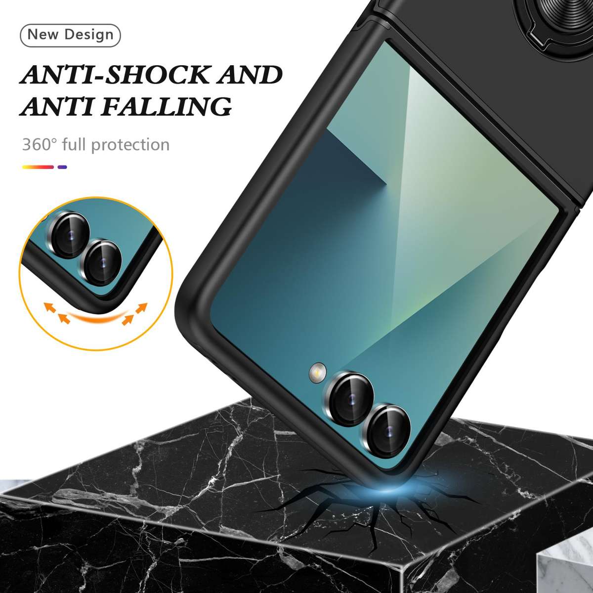 For Samsung Galaxy Z Flip7 5G PC + TPU Magnetic Phone Case with Invisible Ring Holder(Black)