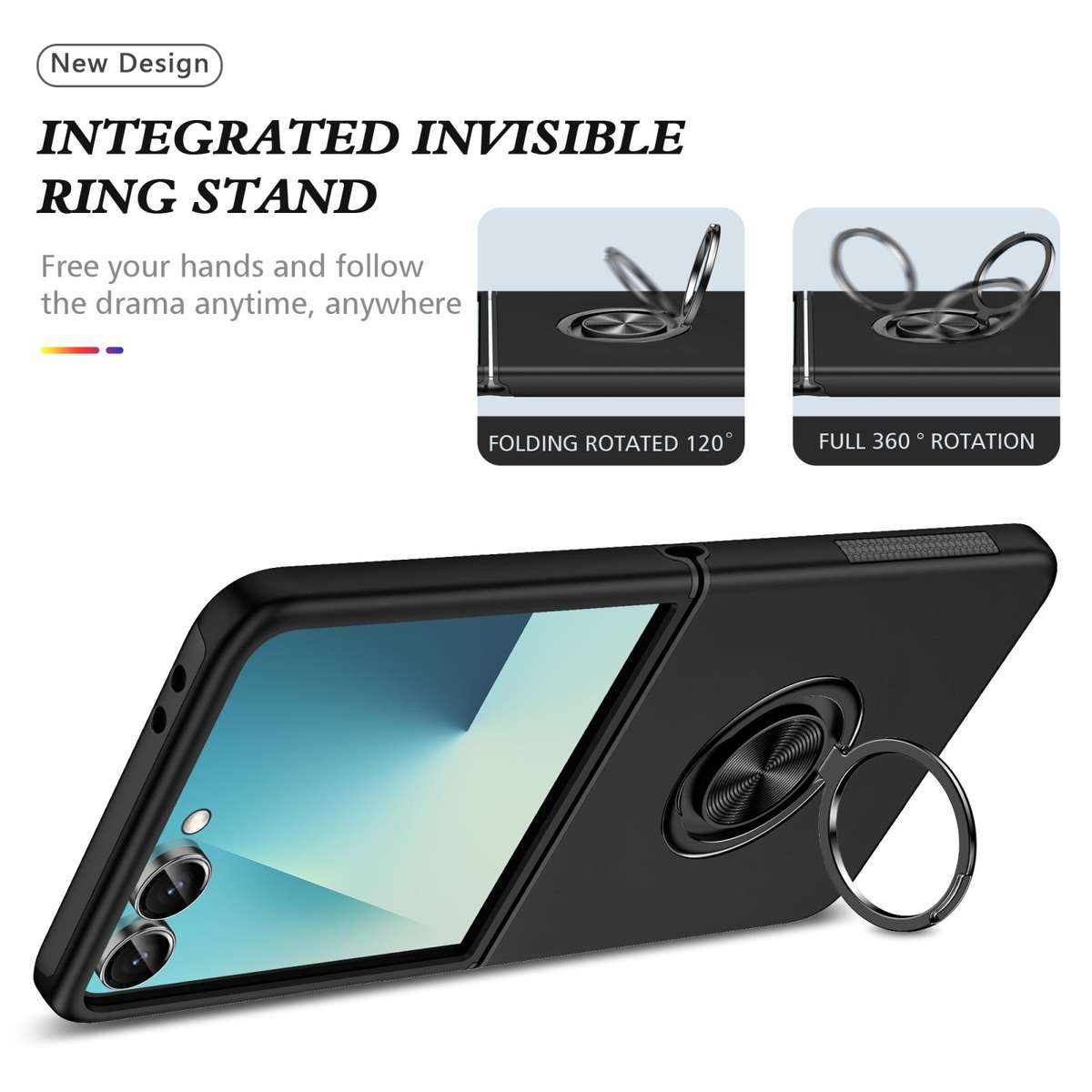 For Samsung Galaxy Z Flip7 5G PC + TPU Magnetic Phone Case with Invisible Ring Holder(Black)