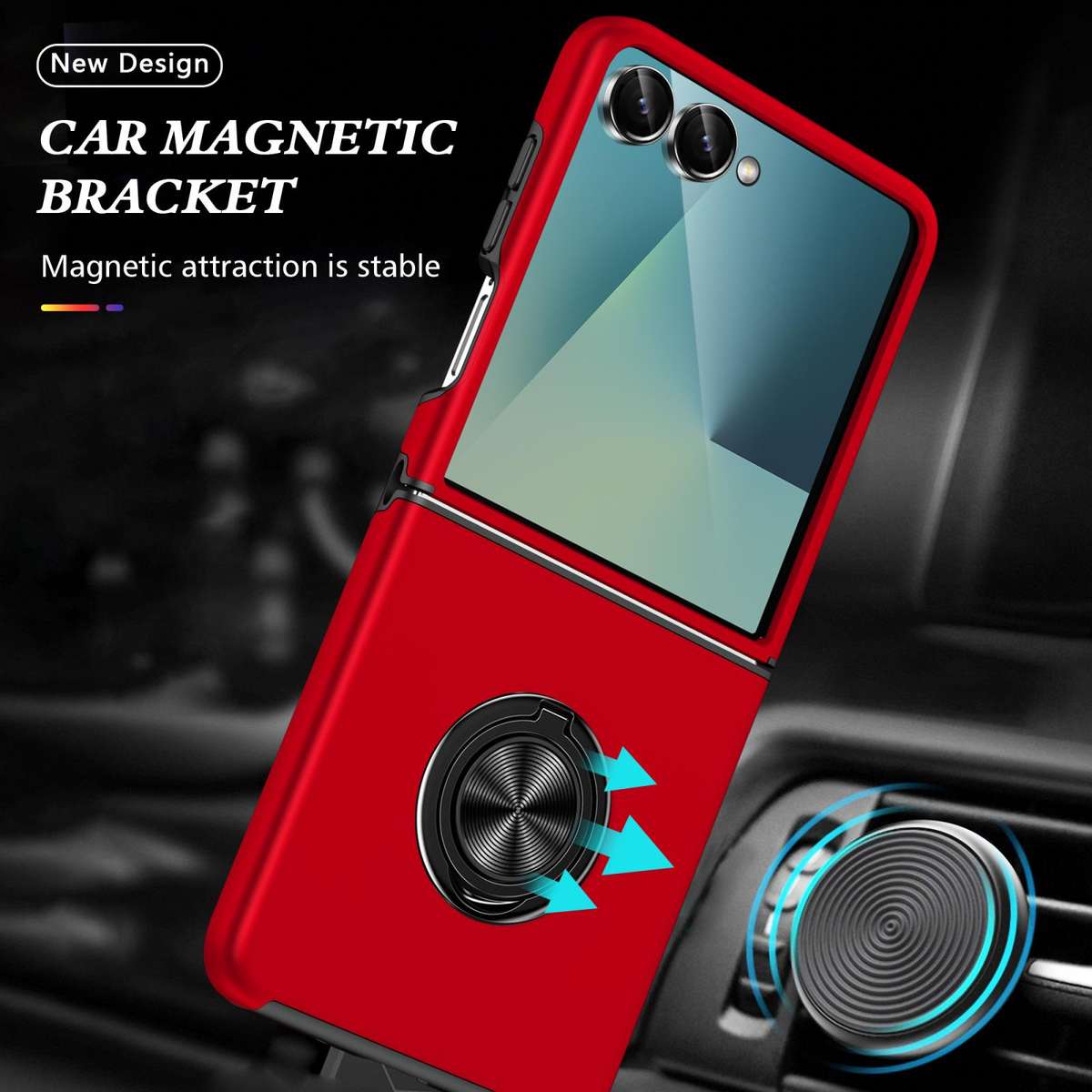 For Samsung Galaxy Z Flip7 5G PC + TPU Magnetic Phone Case with Invisible Ring Holder(Red)
