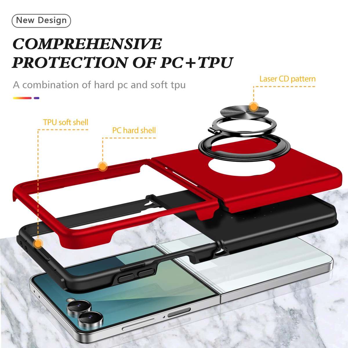 For Samsung Galaxy Z Flip7 5G PC + TPU Magnetic Phone Case with Invisible Ring Holder(Red)
