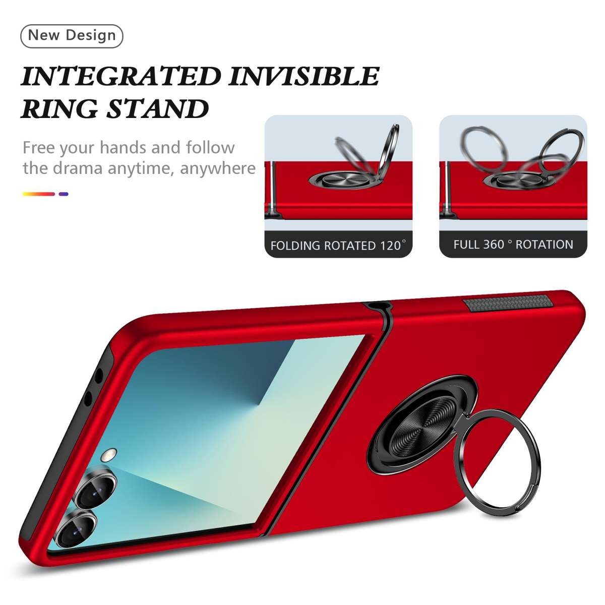 For Samsung Galaxy Z Flip7 5G PC + TPU Magnetic Phone Case with Invisible Ring Holder(Red)