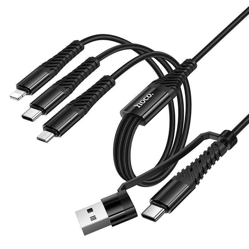 hoco X123 Victory USB/Type-C to 8 Pin, Type-C and Micro USB 3 in 2 Charging Cable, Len ... (Black)