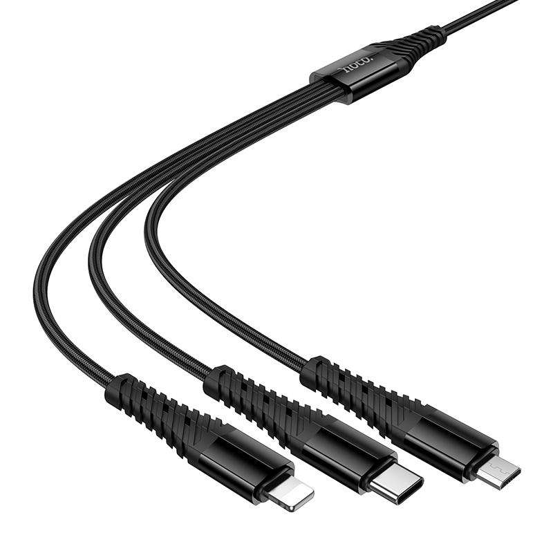 hoco X123 Victory USB/Type-C to 8 Pin, Type-C and Micro USB 3 in 2 Charging Cable, Len ... (Black)