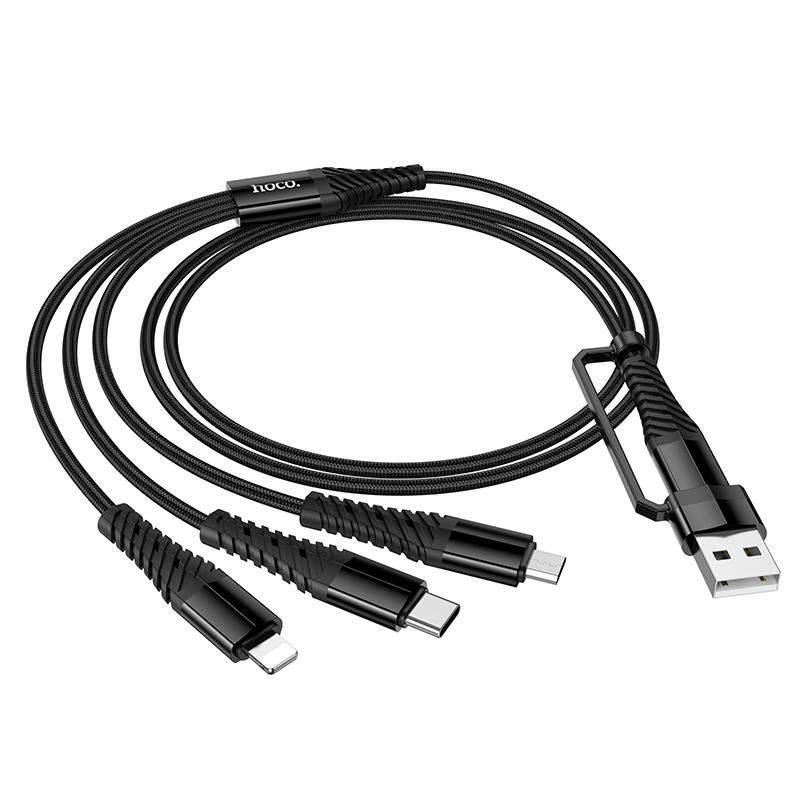 hoco X123 Victory USB/Type-C to 8 Pin, Type-C and Micro USB 3 in 2 Charging Cable, Len ... (Black)