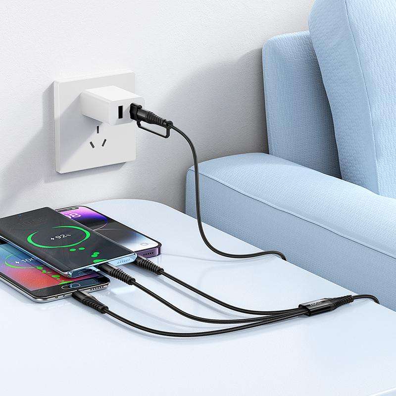hoco X123 Victory USB/Type-C to 8 Pin, Type-C and Micro USB 3 in 2 Charging Cable, Len ... (Black)