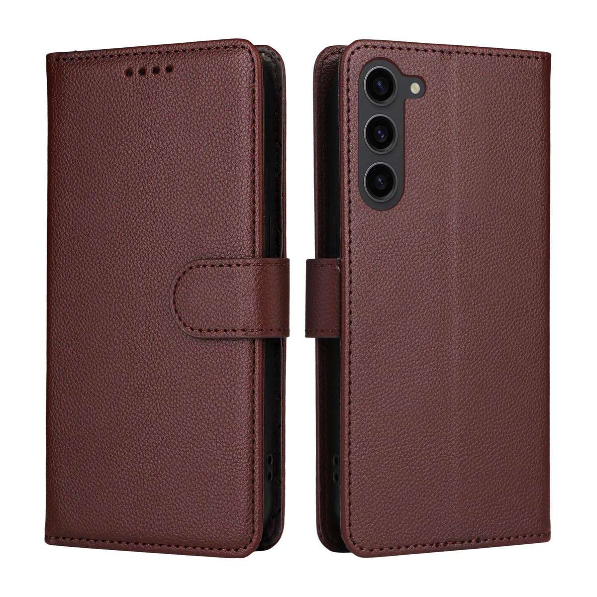 For Samsung Galaxy S23+ 5G Litchi Texture RFID Blocking 3-Card Wallet Leather Phone Case(Brown)