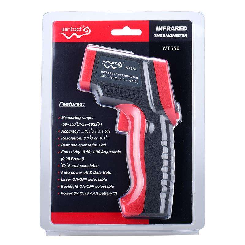 Wintact WT550 Portable Infrared Thermometer, Measuring Range: -50 to 550 Degrees Celsius(Black Red)