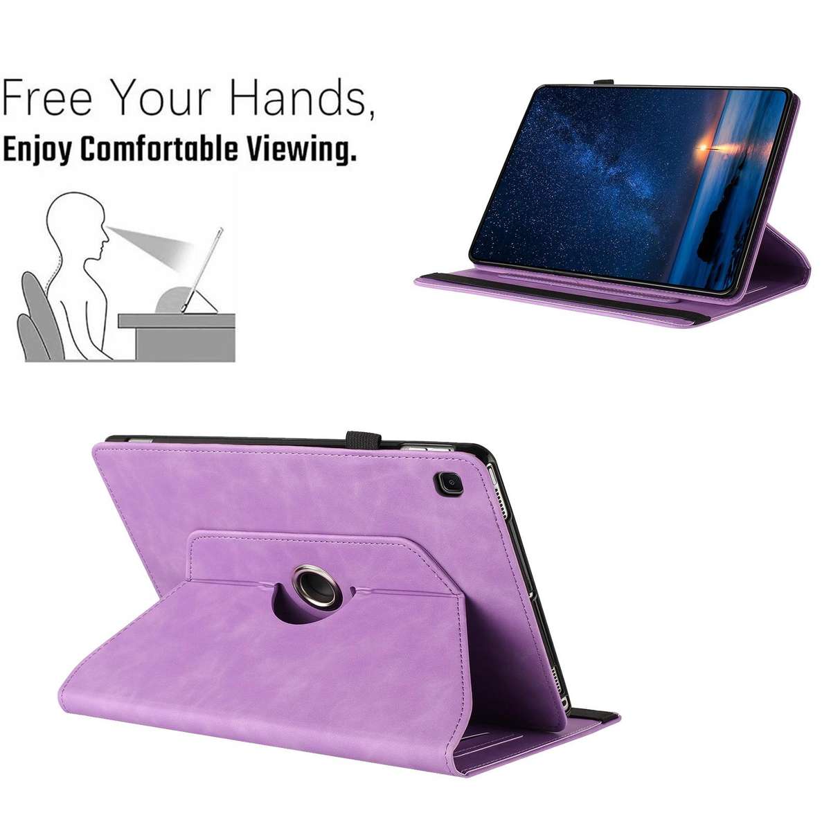 For Samsung Galaxy Tab A7 2020 Solid Color Rotation Holder Leather Smart Tablet Case(Light Purple)