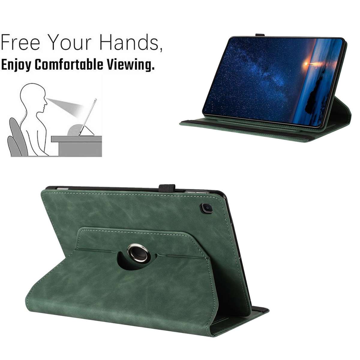 For Samsung Galaxy Tab A7 2020 Solid Color Rotation Holder Leather Smart Tablet Case(Green)