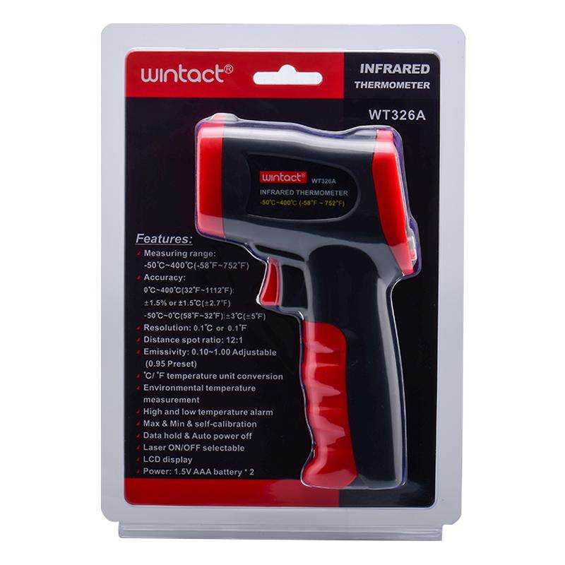 Wintact WT326A Portable Infrared Thermometer, Measuring Range: -50 to 400 Degrees Celsius(Black Red)