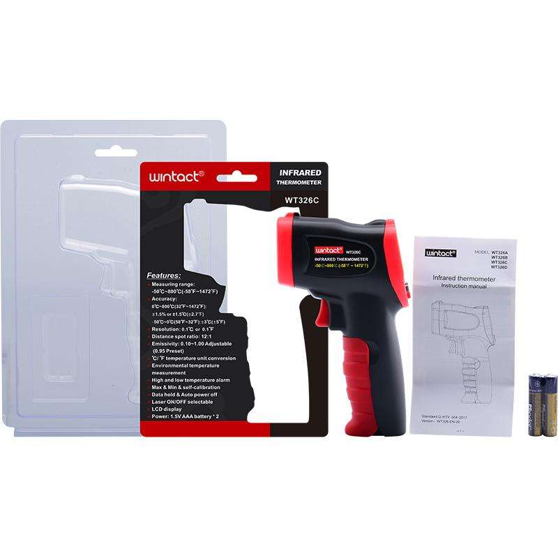 Wintact WT326C Portable Infrared Thermometer, Measuring Range: -50 to 800 Degrees Celsius(Black Red)