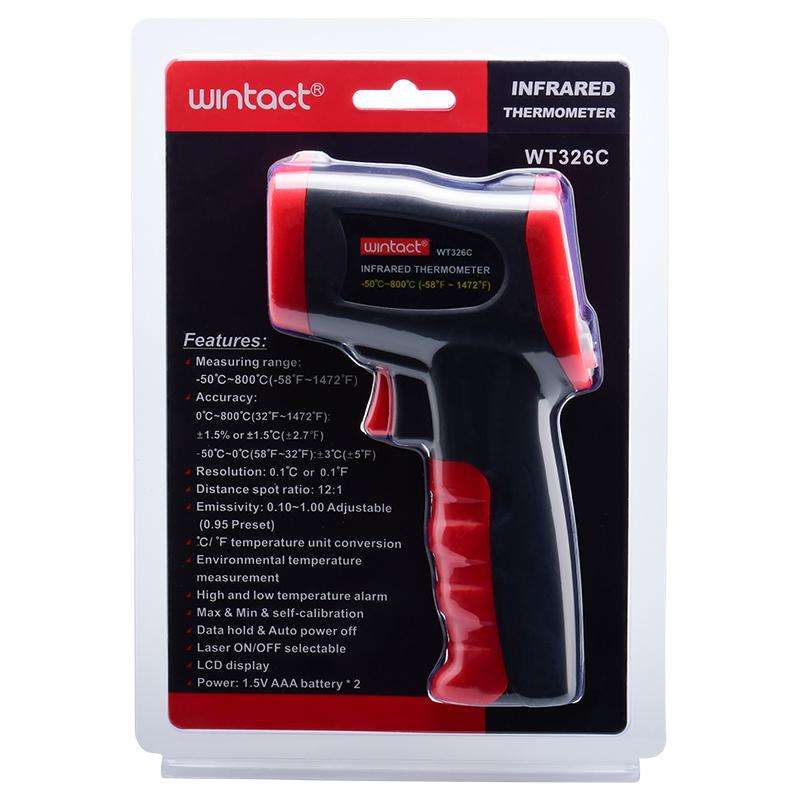 Wintact WT326C Portable Infrared Thermometer, Measuring Range: -50 to 800 Degrees Celsius(Black Red)