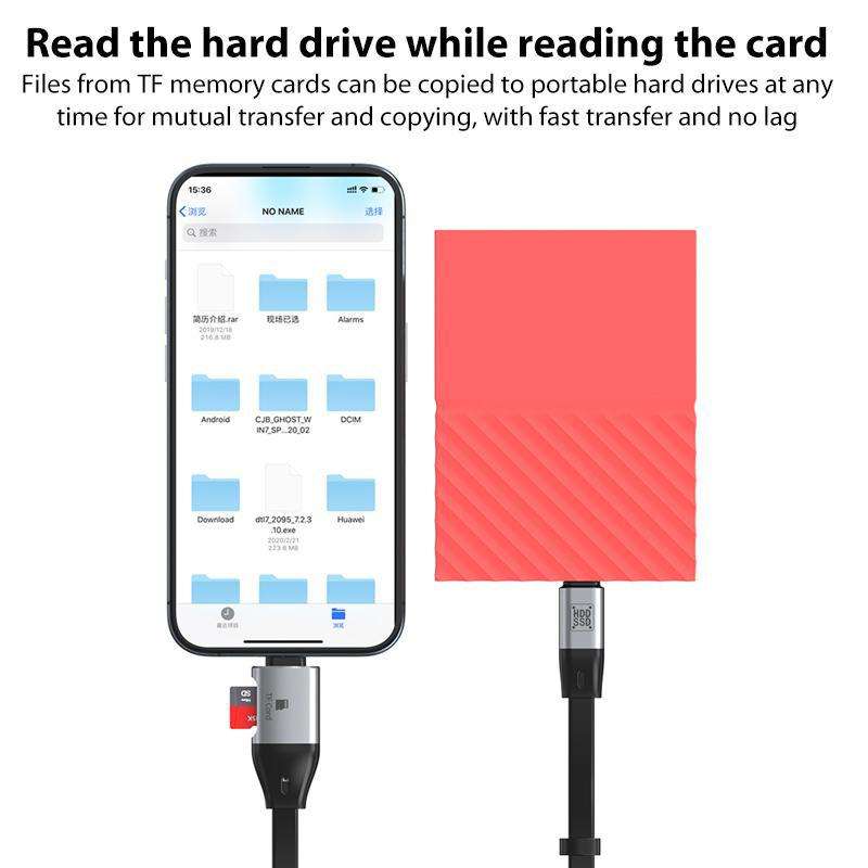 OTG Type-C to Type-C USB3.1 Gen2 High Speed Charging Cable with Card Reader, Length:20cm(Black)