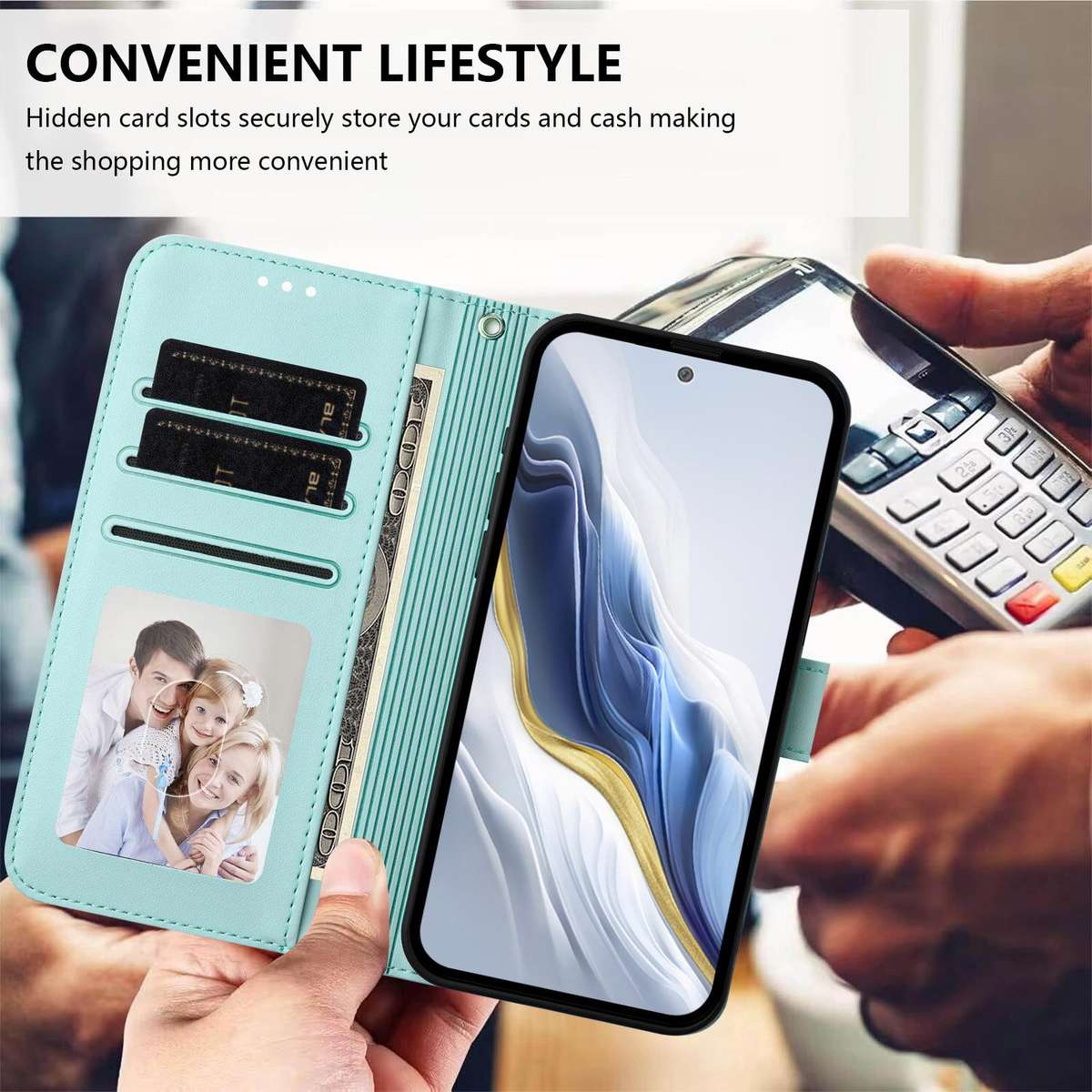 For Tecno Camon 50 Pro 4G Embossed Heart Cat Leather Phone Case with Hand Strap(Mint Green)