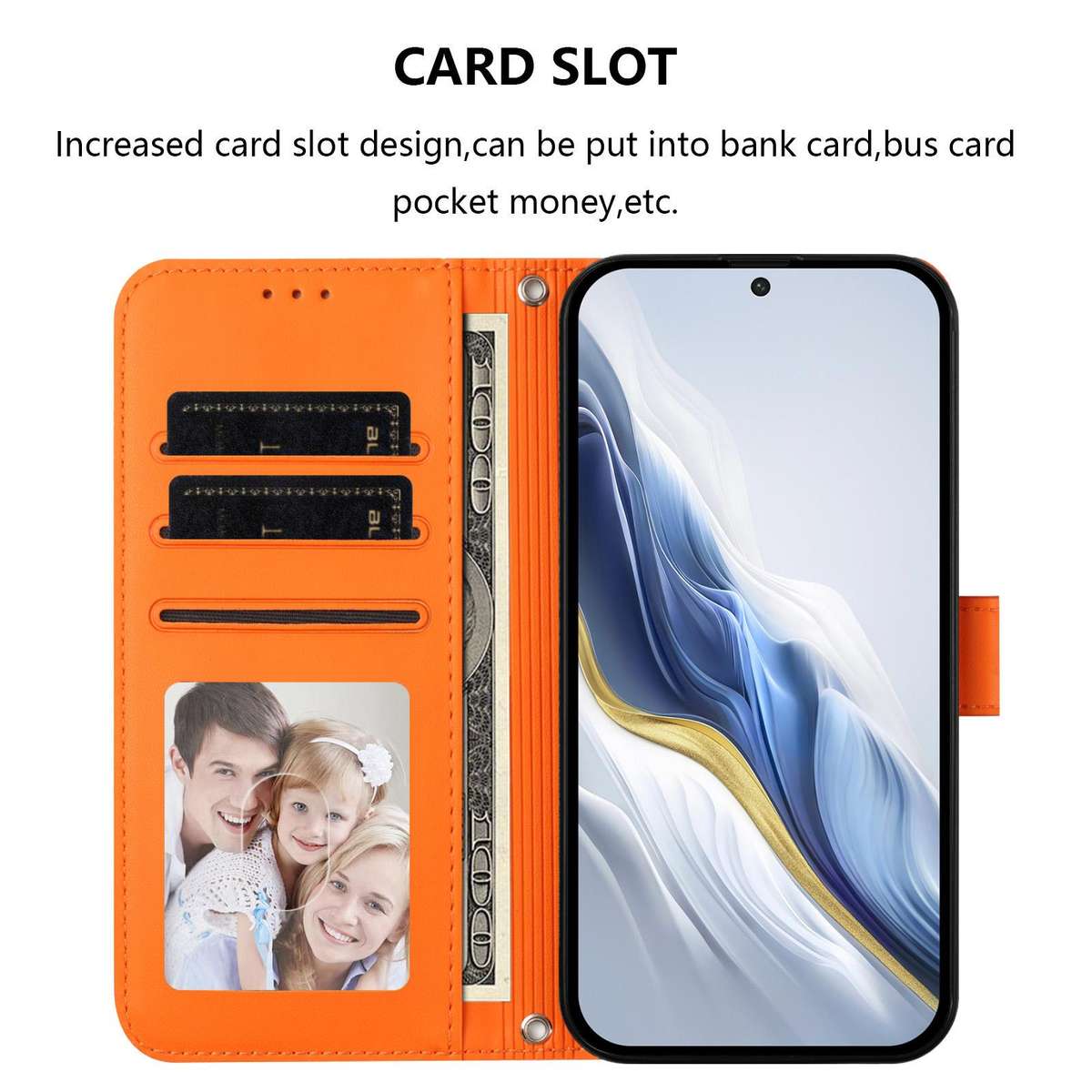 For T-Mobile Revvl 8 / T Phone 3 Embossed Heart Cat Leather Phone Case with Hand Strap(Orange)