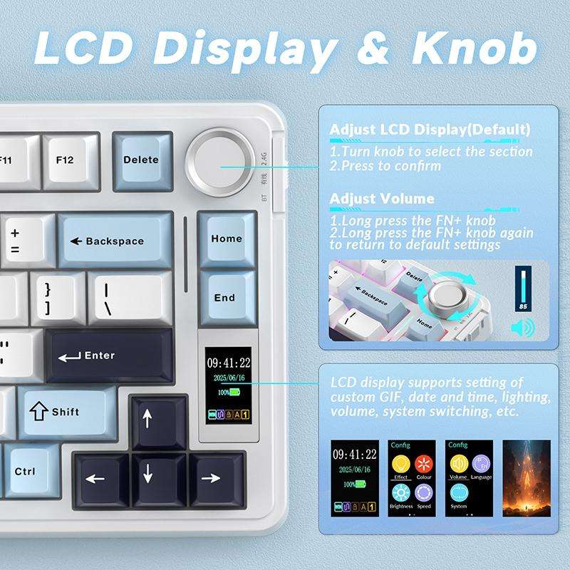 AULA S75 Pro 80 Keys wired/2.4G/Bluetooth Three Model Customizable Gradient Mechanical Keyboard(Side