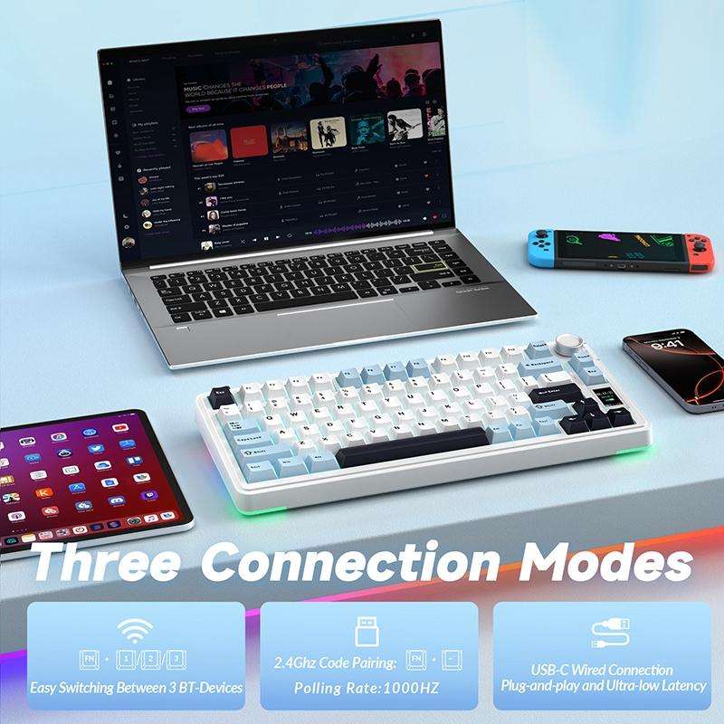 AULA S75 Pro 80 Keys wired/2.4G/Bluetooth Three Model Customizable Gradient Mechanical Keyboard(Side