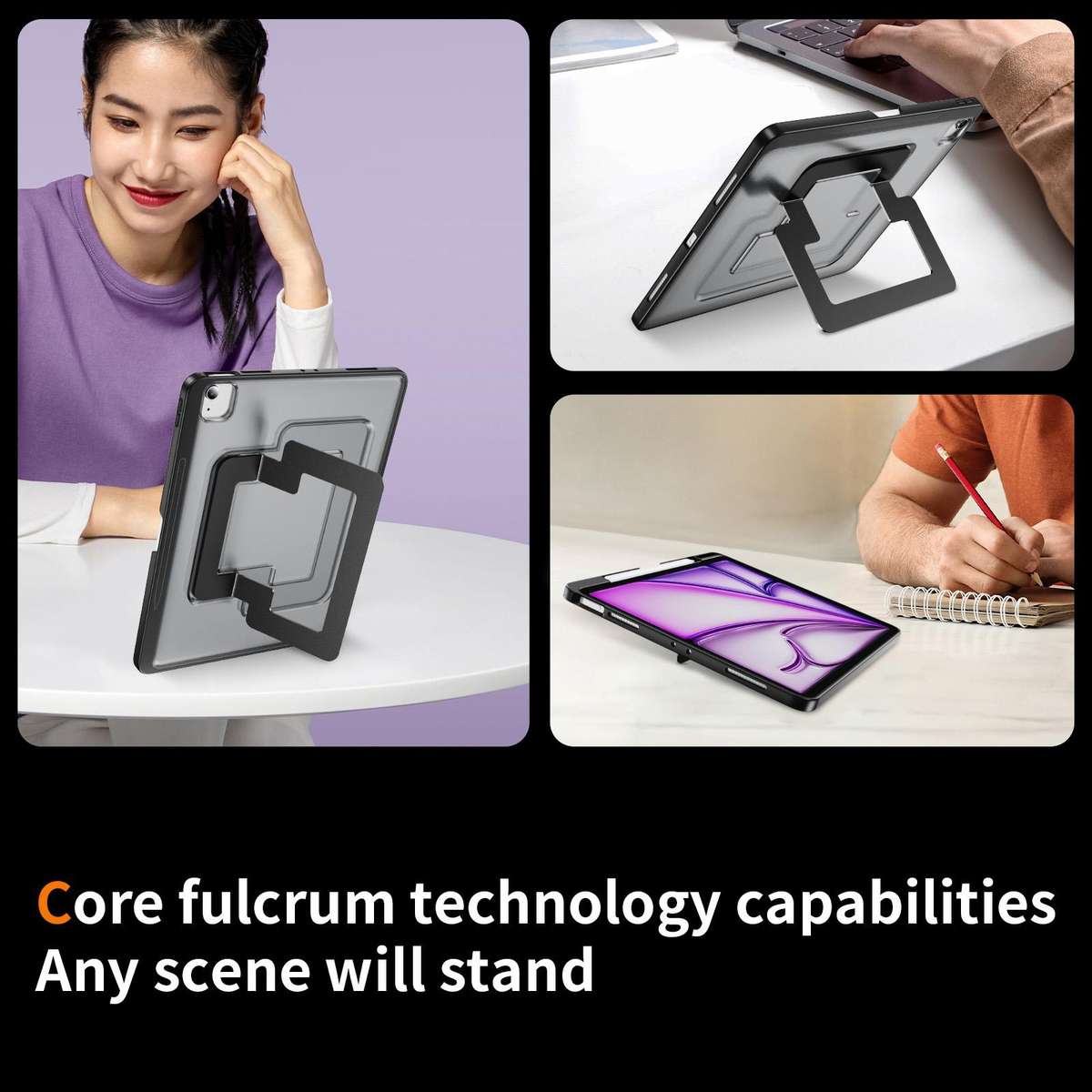 For iPad Air 13 2026 / 2025 / 2024 Invisible Holder PC Hydric TPU Tablet Case(Black)